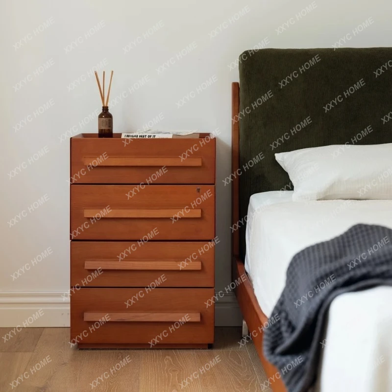 L| Japanese retro simple bedroom solid wood bedside storage locker