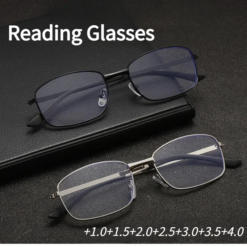 +1,0 bis +4,0 Herren Lesebrille Unisex Anti Blau Presbyopie Brille Schwarzer Metallrahmen Korrektionsbrille