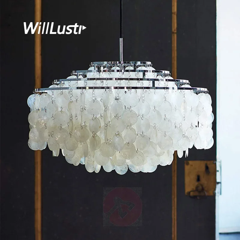 Shell Pendant Lamp Creative Wind Chime Suspension Light Hotel Living Bedroom Cafe Bakery Iron Hanging Ceiling Chandelier