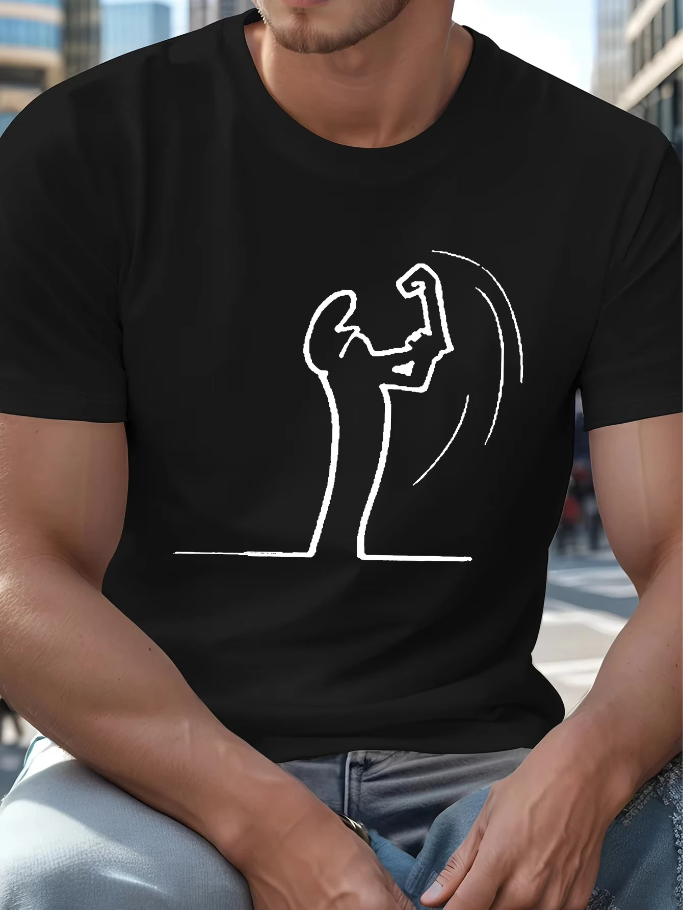 Men Graphic T-Shirt - Heavy Duty Construction Worker Design - Black Shirt with White Line Art - Breathable Summer Tee