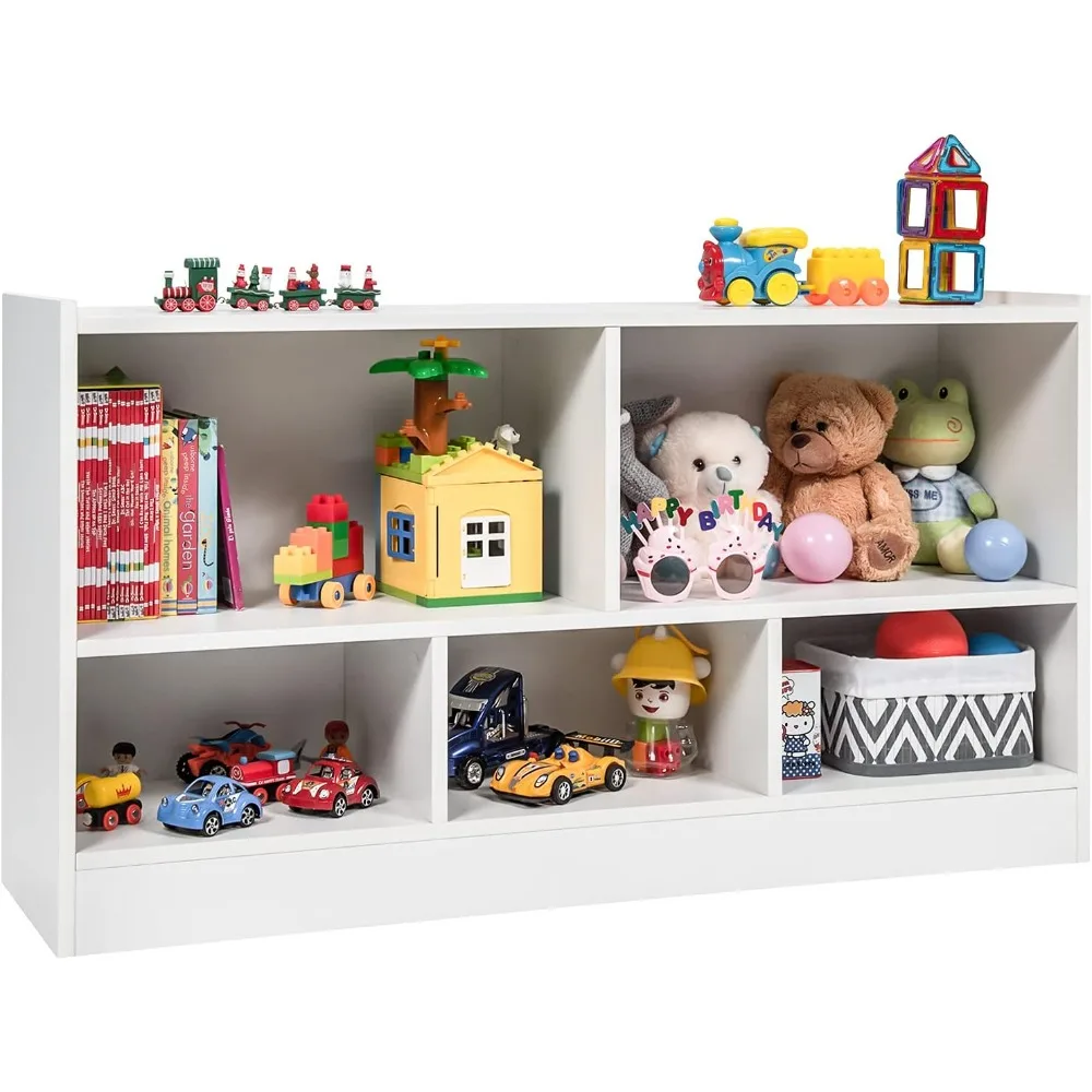 Toy Storage Organizer for Kids, 5-Section School Classroom Storage Cabinet for Organizing Books Toys, Wooden Bookshelf