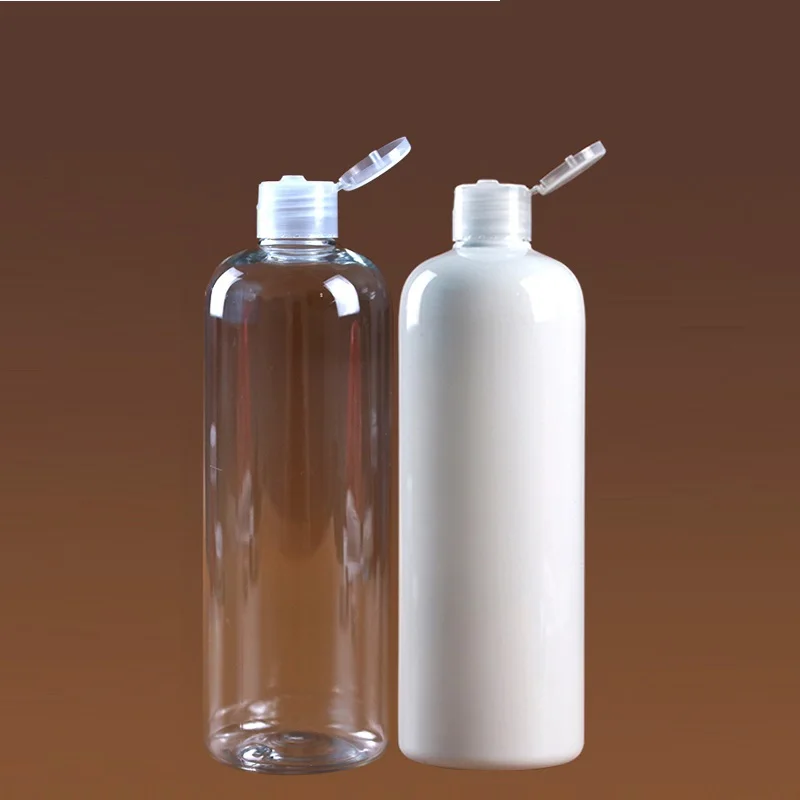 

10Pcs Refillable Bottle 500ML Empty Transparent Plastic PET Toner Pointed Cover White Round Cosmetic Packaging Container Bottles