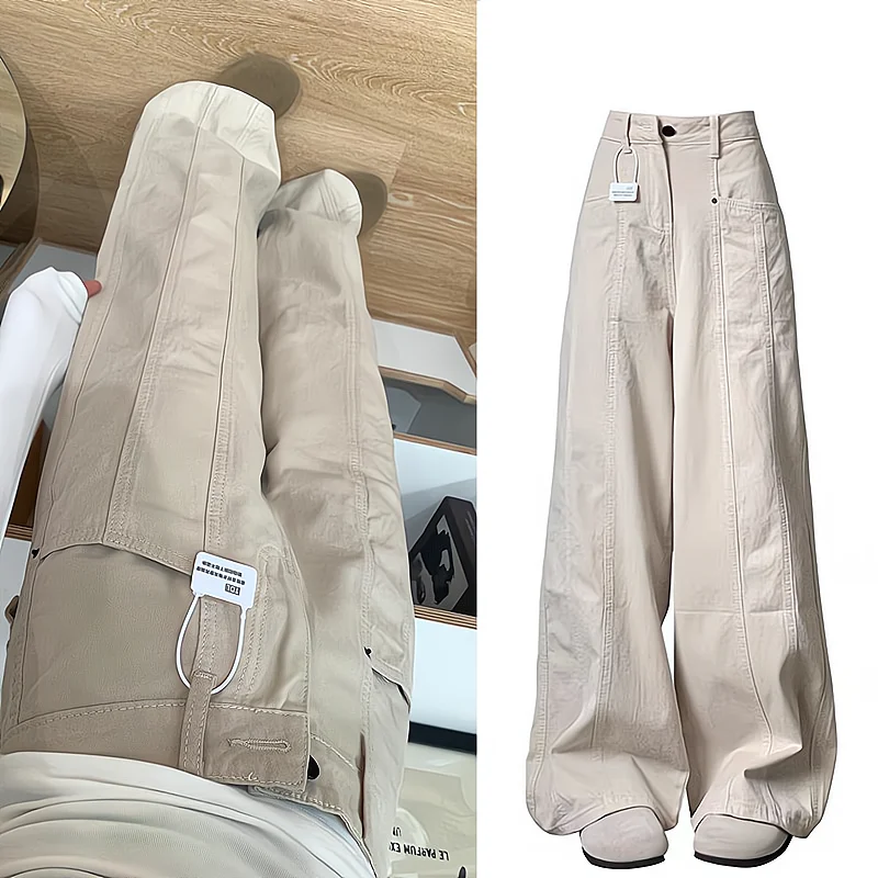 Kastanien Farbe Arbeitskleidung Jeans Hohe Taille Breite Bein Hosen frauen Sle Frühling Herbst Faul Lose Gefühl Gerade Abnehmen Hosen