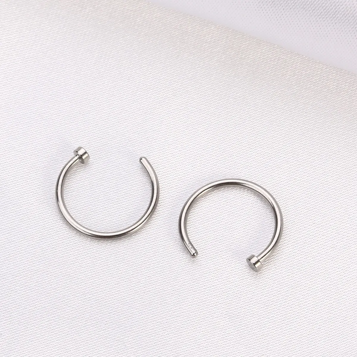 2Pcs Premium Surgical Titanium Steel Nose Hoop Ring C Shape Easy Insert Comfortable Smooth Polished Unisex Nose Piercing Silver