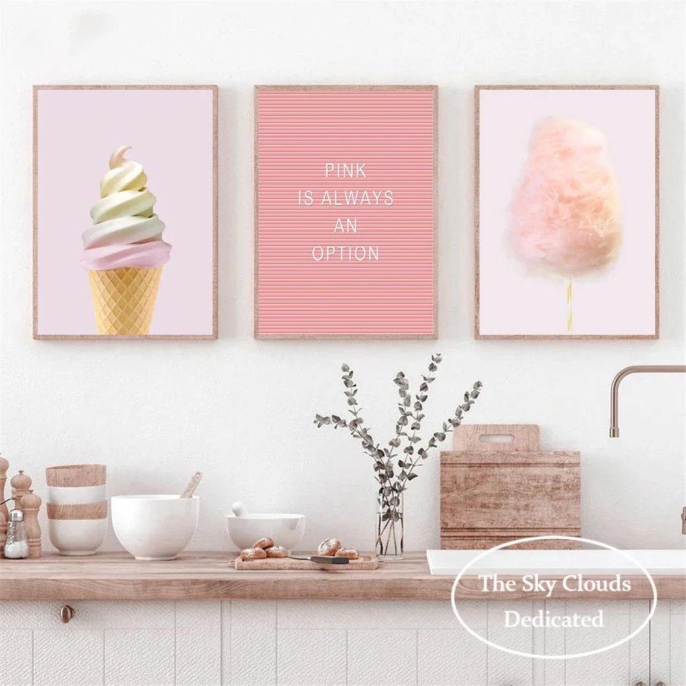 Pink Food Canvas Painting Ice Cream Macaron Donut Poster HD Printing Modern Nordic Wall Art Picture Living Room Kitchen Decor