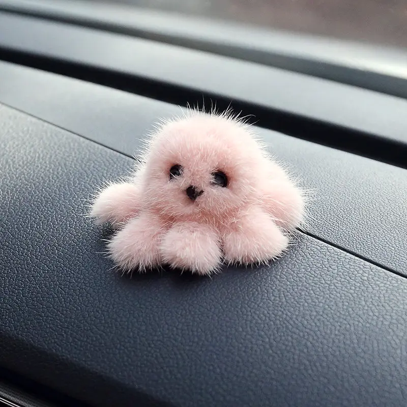 New Model Pure Water Mink Fur Small Octopus Theme Keychains Plush Toys And Fashion Car Keychain Bag Charm