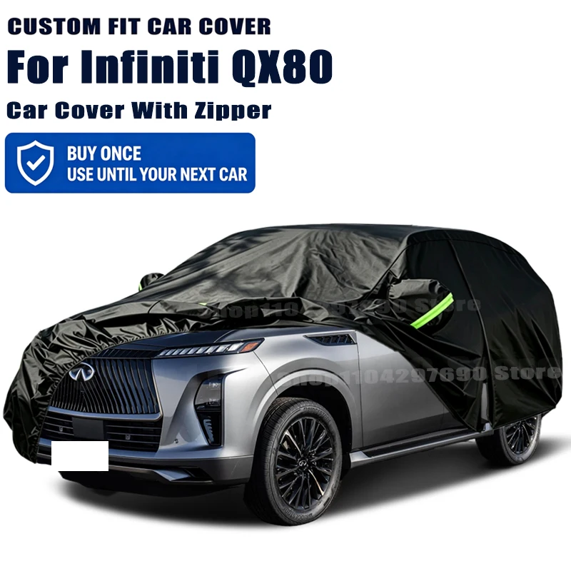 For Infiniti QX80 Outdoor Full Car Cover With Zipper Snow Sunshade Waterproof Dustproof Exterior Protection