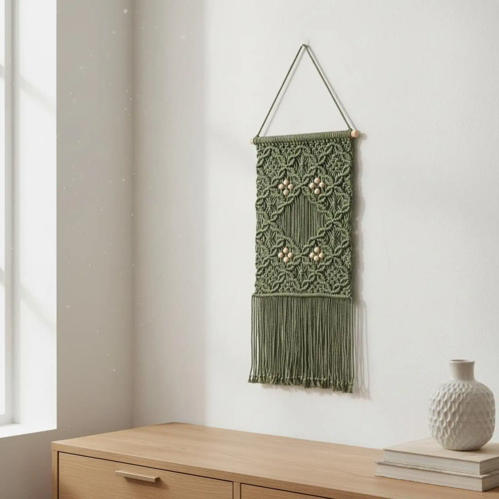 Handwoven Macrame Wall Hanging Boho Tapestry Fabric Wall Decor for Cozy Room Decoration Accessories