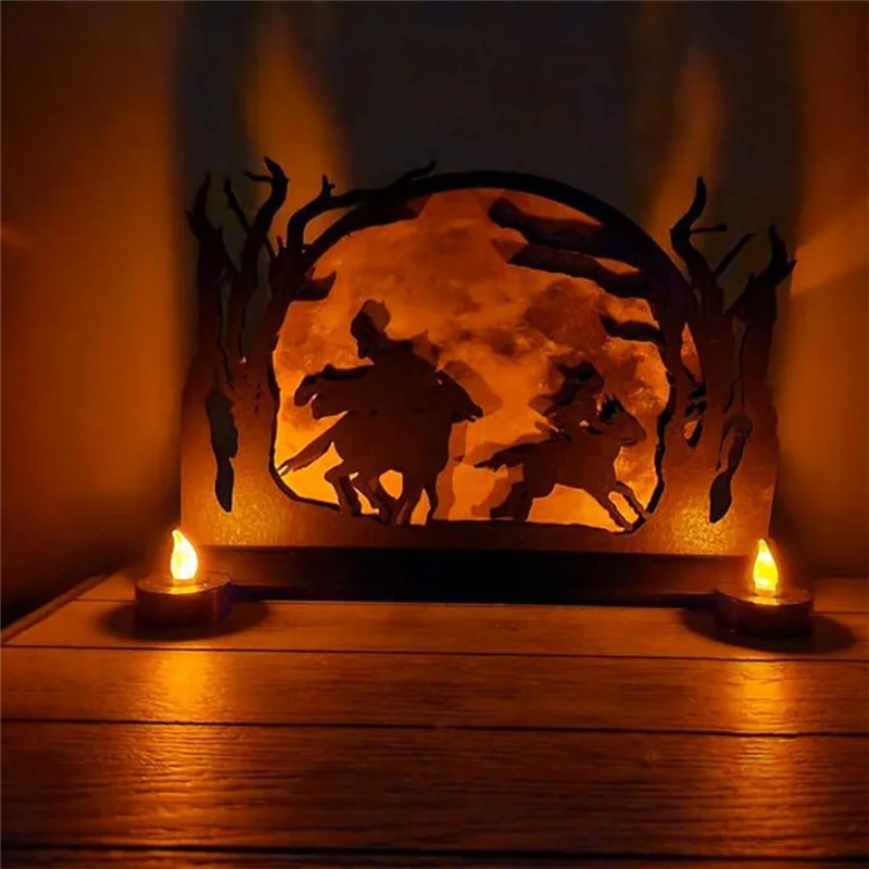 Headless Horseman Silhouette Halloween Desktop Decoration, Headless Horseman Silhouette Statue With Background-ABXK