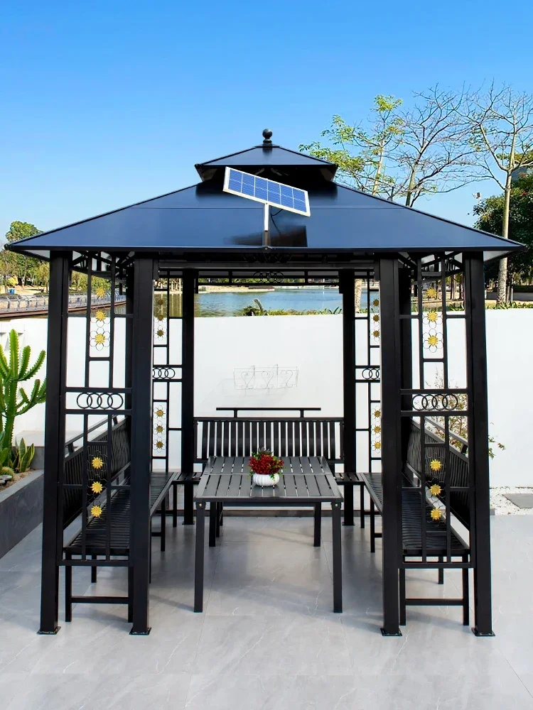 Outdoor gazebo villa courtyard garden antiseptic wood aluminum alloy sunshade terrace leisure  wrought iron