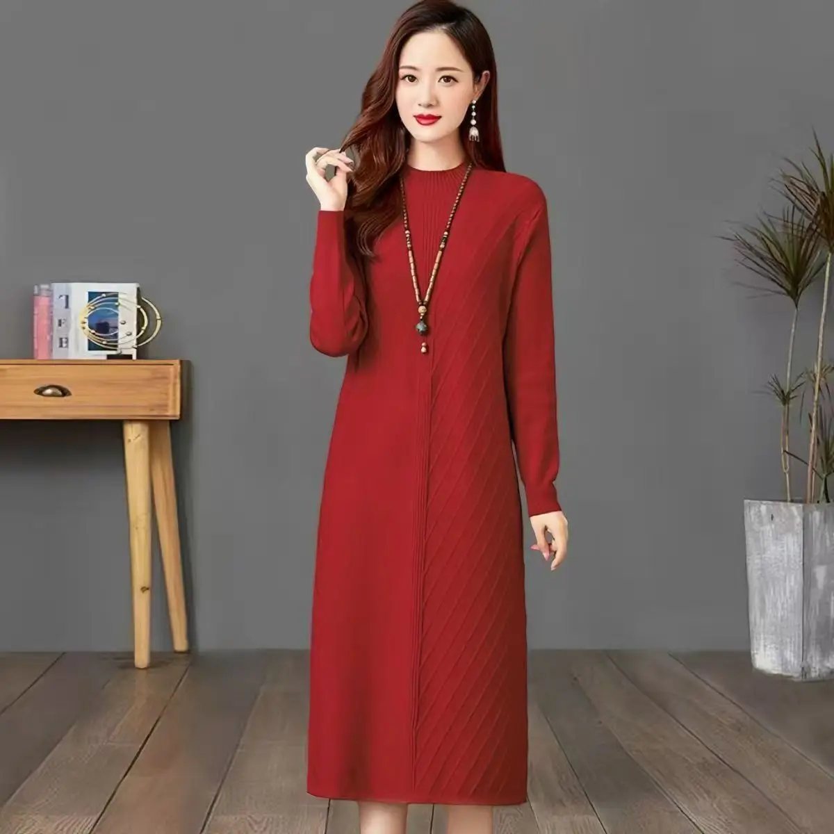 ヴィンテージルーズニットウェア女性服冬ロングドレス春秋プルオーバー女性のセーター暖かいベーシックウェア女性ジャンパー