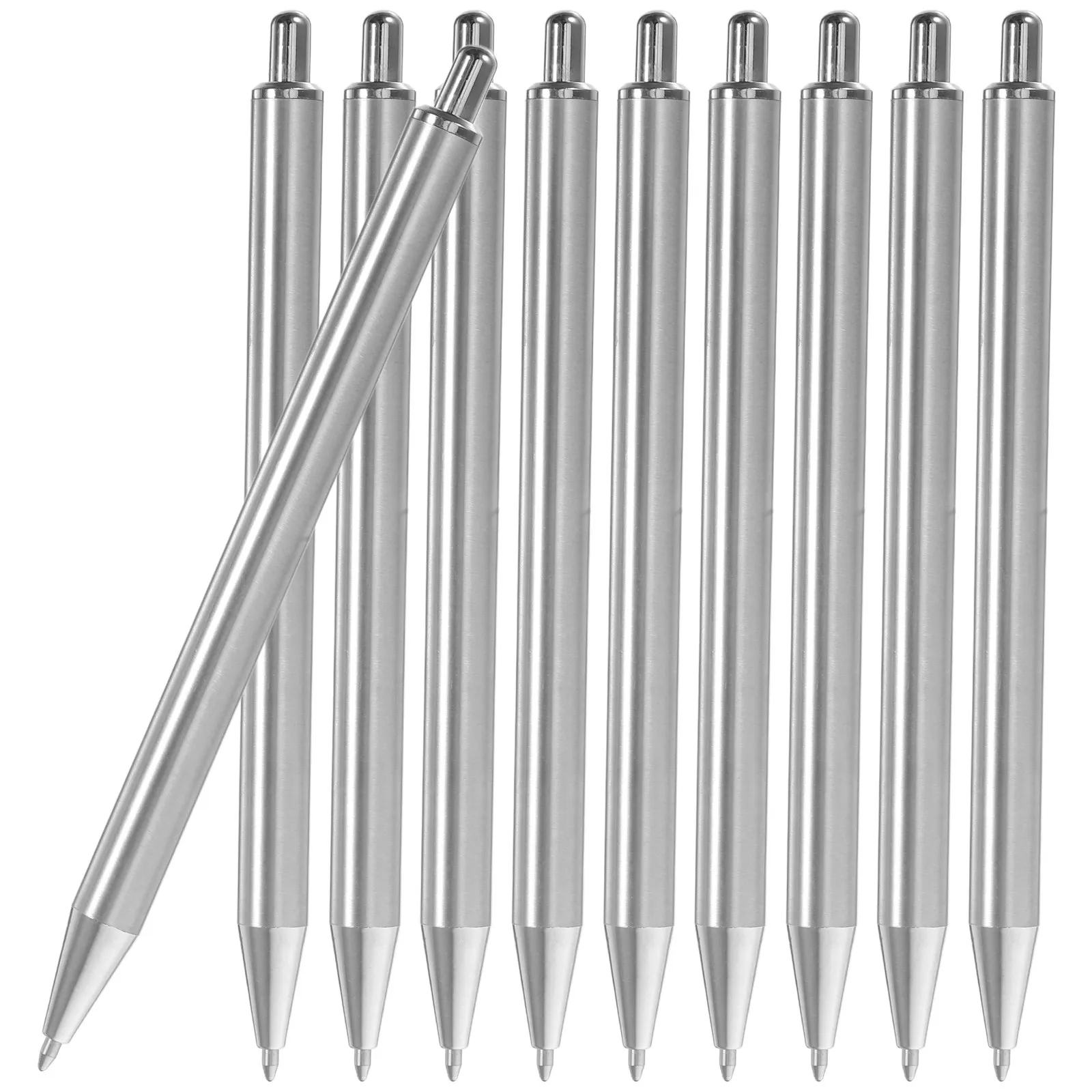 

10Pcs Stainless Steel Ballpoint Pens Black Ink Smooth Click Mechanism DIY Blank Barrel Ergonomic Comfort Grip for Office School