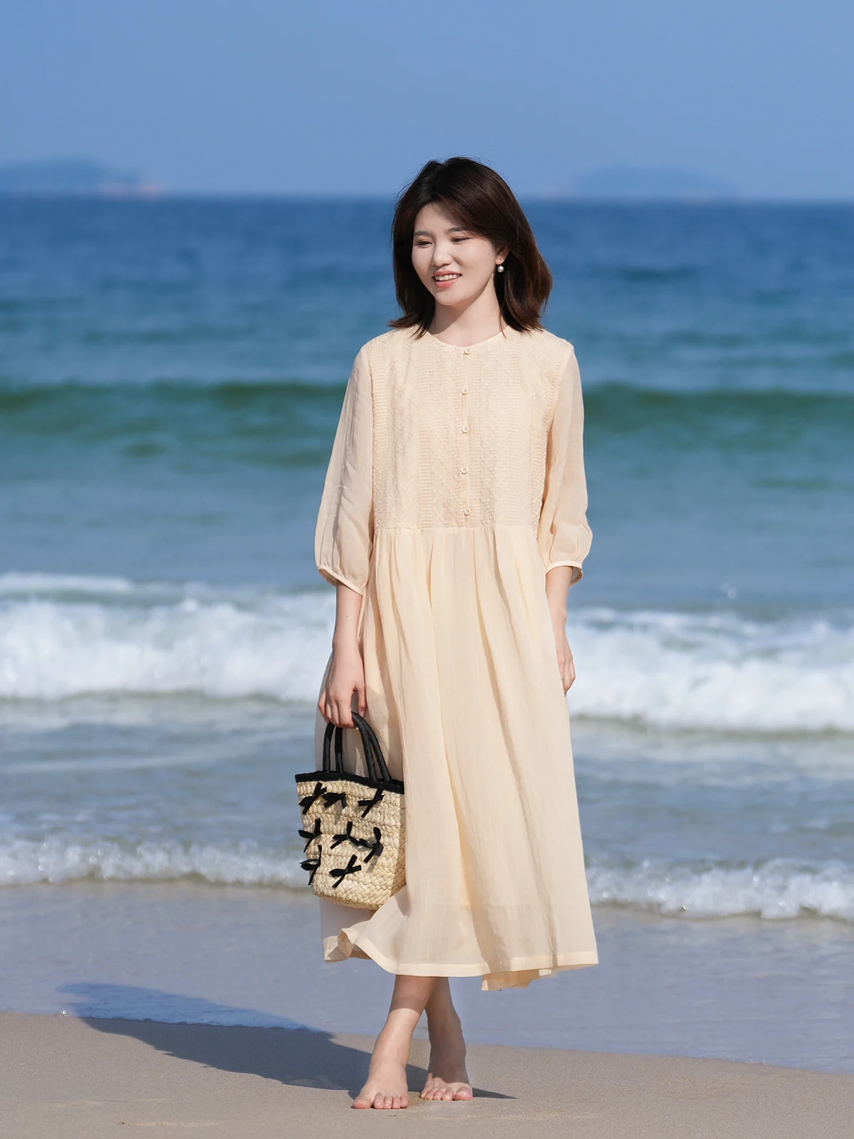 كتان فني دكتور مع فقاعات Sves ناعمة ومريحة لموسم الصيف f Sve A-Line Silhouette Commute Sle