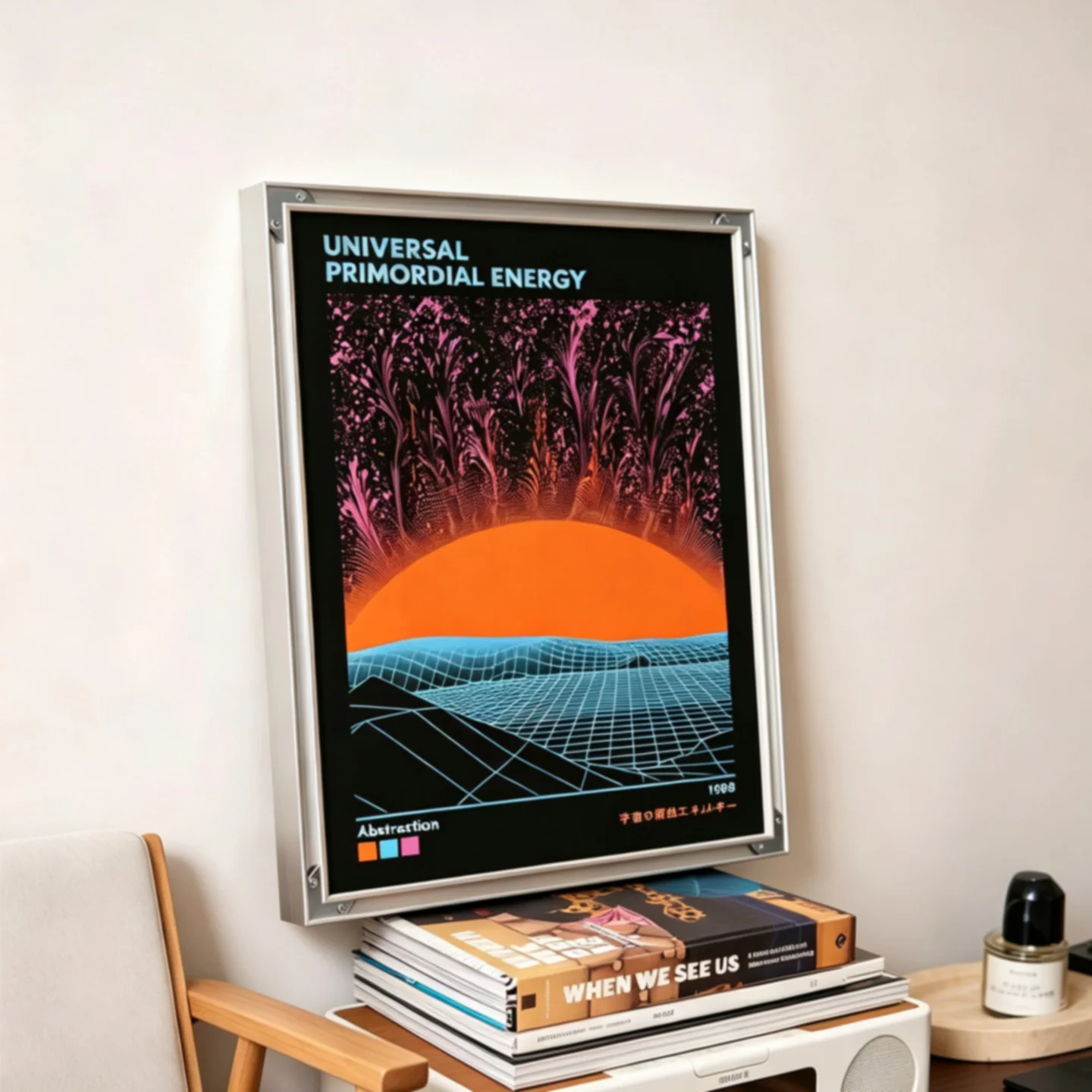 Vaporwave Retro Sunset Canvas Wall Art Synthwave Cyber Landscape Universal Primordial Energy Poster Neon Color Abstract Living R