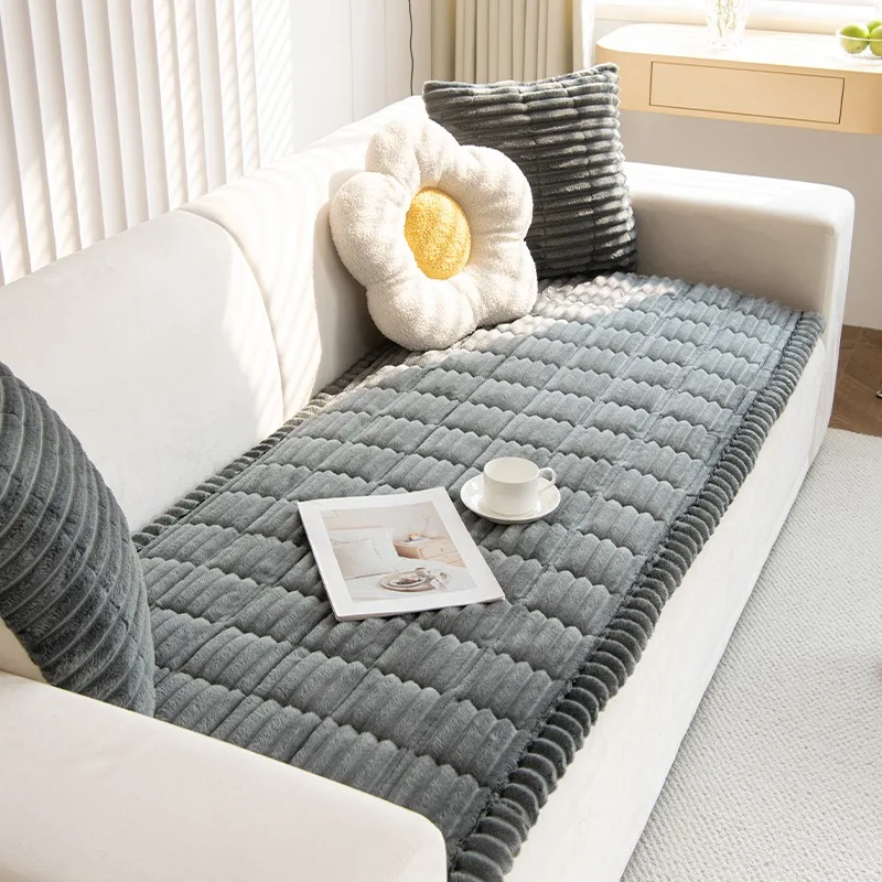 Dikker quilten warme streep flanellen bankmat, voor winter woonkamer bank handdoek multifunctionele bankhoes hoes