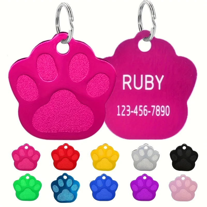 

2Pcs【Personalized Customized Paw Print Pet Tag】Can Be Customized with Engraving of Pet Name, Phone Number, Address, Etc., to Prevent Cats and Dogs from Being Lost, Multi-Color Zinc Alloy Dog Tag Cartoon Pet Tag