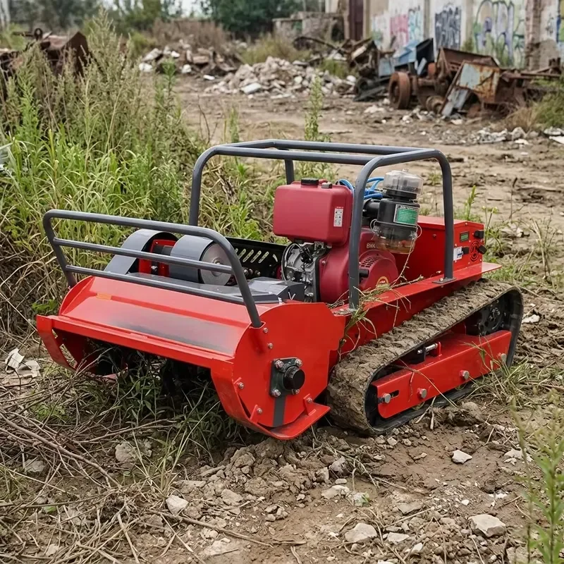 Tracked RC Diesel Brush Cutter Crawler Robotic Grass Weed Cutter 100cm Heavy Hillside Slope Lawn Mower for Orchard Farm
