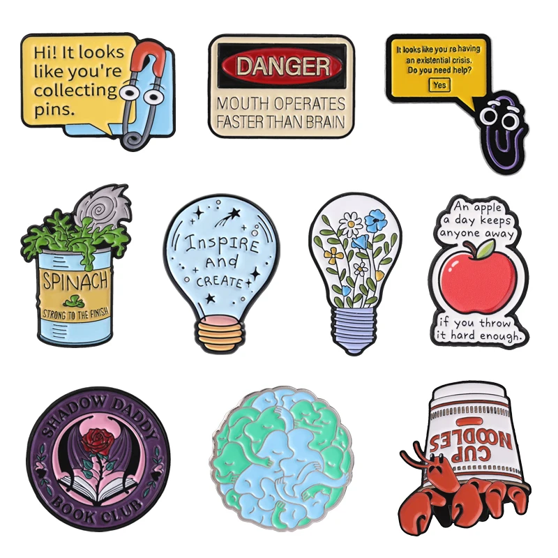 Wildflower Light Bulb Enamel Pins Spinach Can Hermit Crab Cup Noodles Brooches Shadow Daddy Book Club Badge FashionJewelry Gifts