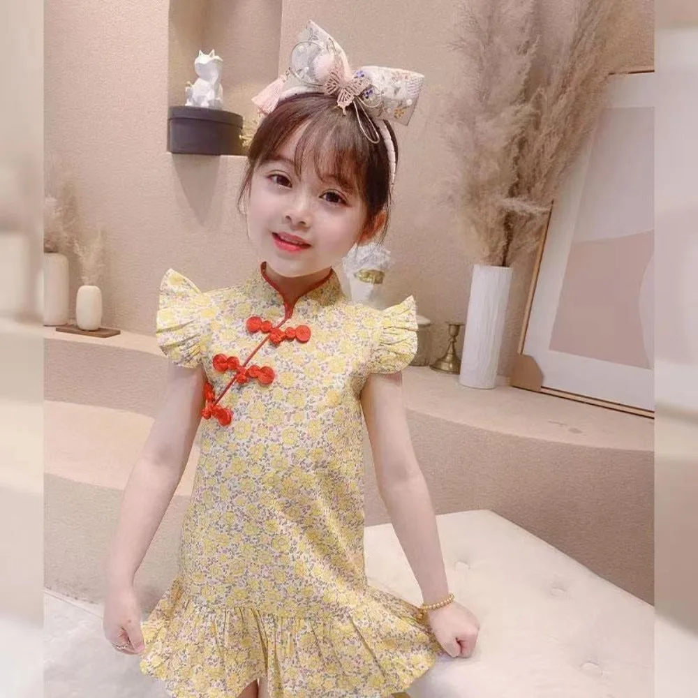 

Flower Girls Dresses Kids Clothes Children's Clothing Cute Fairycore Casual Baby Qipao Cheongsam Ethnic Style Summer Vintage