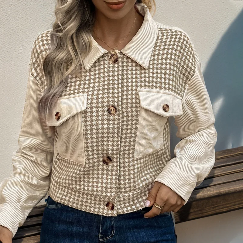 

Cross-Border Plaid Floing ort Coat Vintage Sle Women's Faion Autumn 2024 Seasonal Clothing Retro Patterned Patchwork