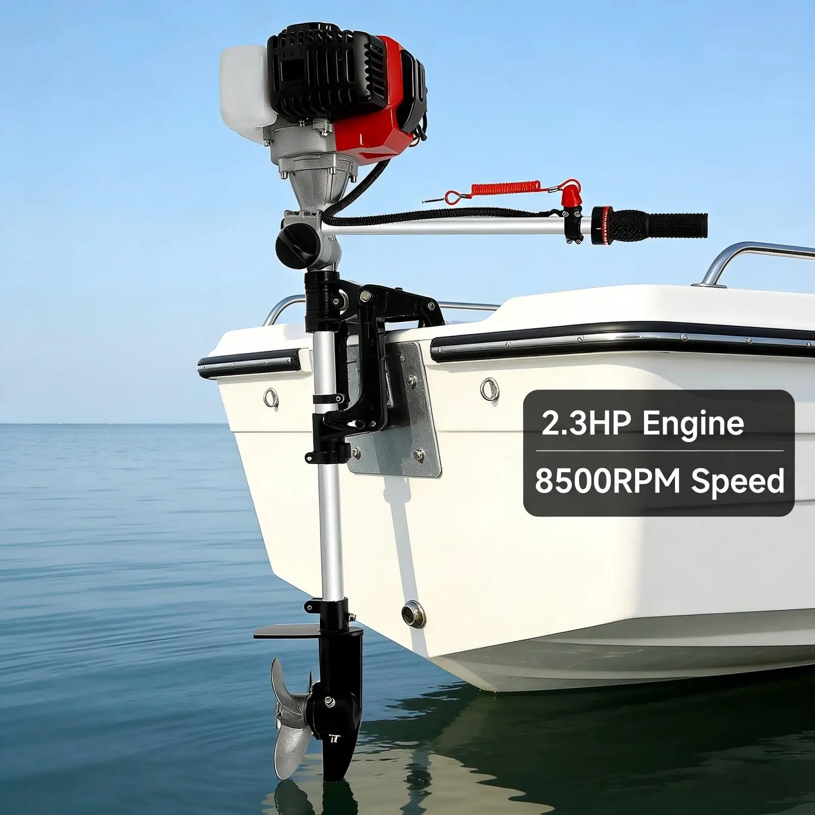 

52cc 8500rpm 2.3HP Boat Engine Forced Air Cooling 2 Stroke Outboard Motor 1.7kw Outboard Motor For Fishing Aquaculture Outdoor