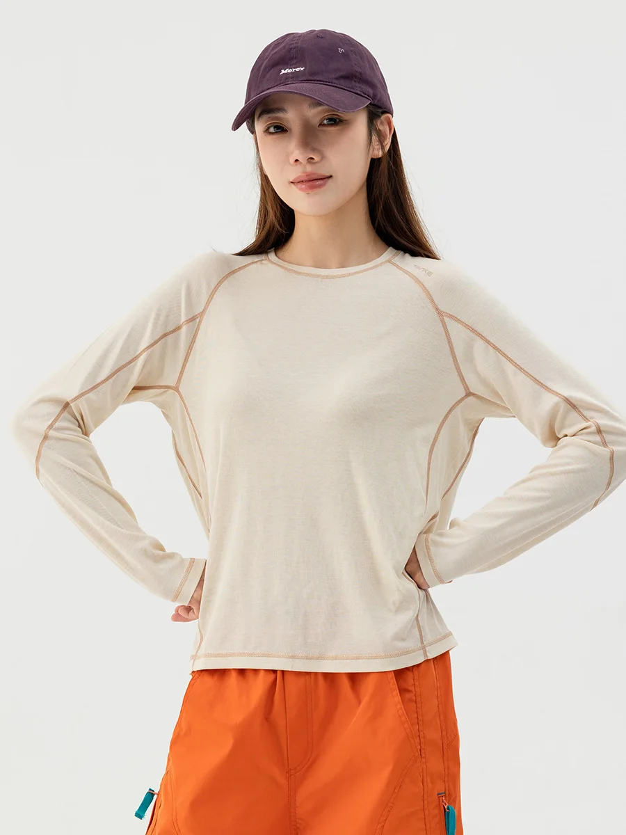 Outdoor Adventure Long Sleeve Merino Wool Lyocell Quick Dry T-Shirt Women's Base Layer Shirt Comfortable Loose Fit round Neck