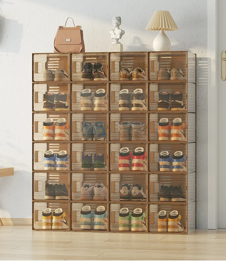 Boîte de rangement pour chaussures en plastique dur,peu encombrante, porte d'aspiration magnétique, porte domestique