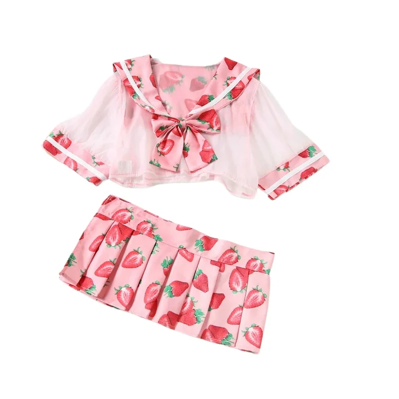 Sexy Kawaii Lingerie Set Cute Sailor Dress Lolita Strawberry Printed Costume School Girl Uniform Cosplay Japanese Lingerie