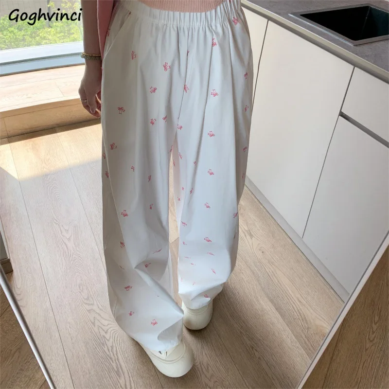 

Pants Women Casual Bow Vintage Korean Fashion Straight Sweet Lovely Girls Streetwear Daily Cozy Summer Trousers Popular Trendy