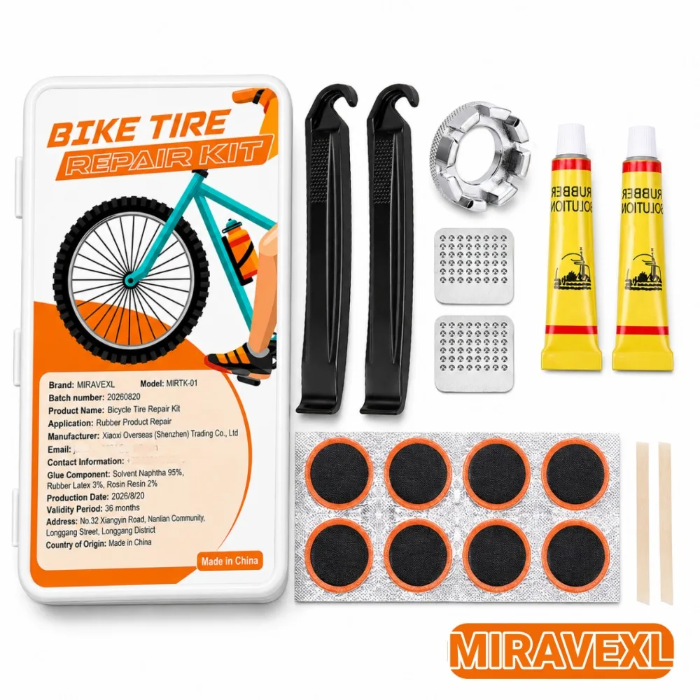 自転車タイヤ修理キット、自転車インナーチューブパンク修理パッチキット、金属製ヤスリとタイヤレバー、マウンテンバイクとロードバイク用の自転車パッチキット