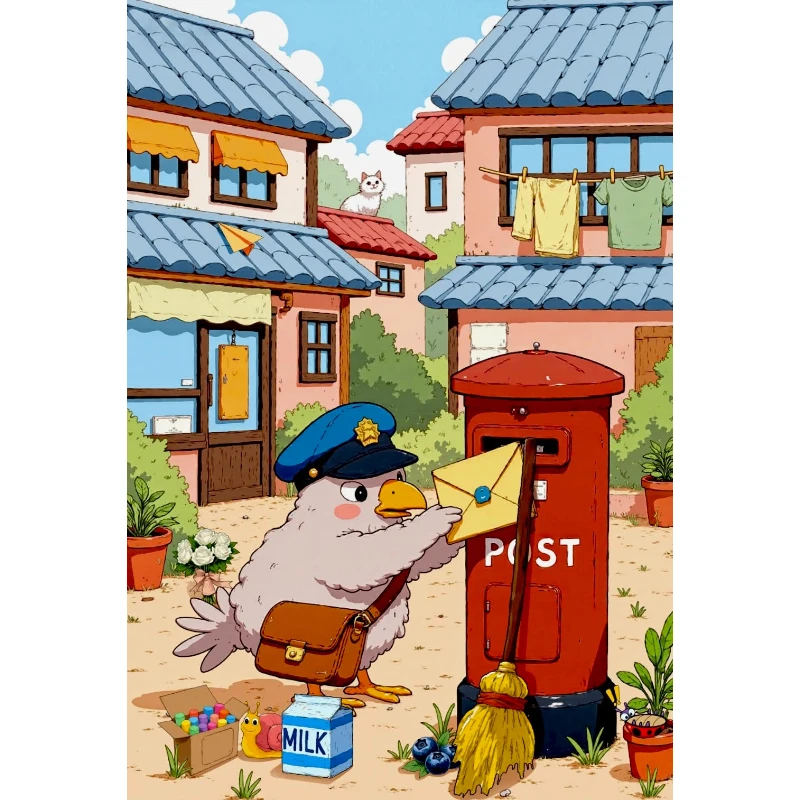 DIY Cute Bird Postman Village Diamond Painting, Eye-catching Cartoon Art For Living Room Wall Decoration Exquisite Gift