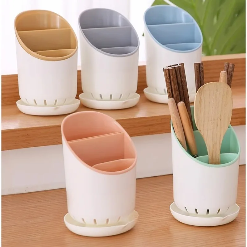 Kitchen Storage Chopsticks Tube 1PC with Drain Plate Space Saving Removable Tableware Storage Holder Kitchen Decoration