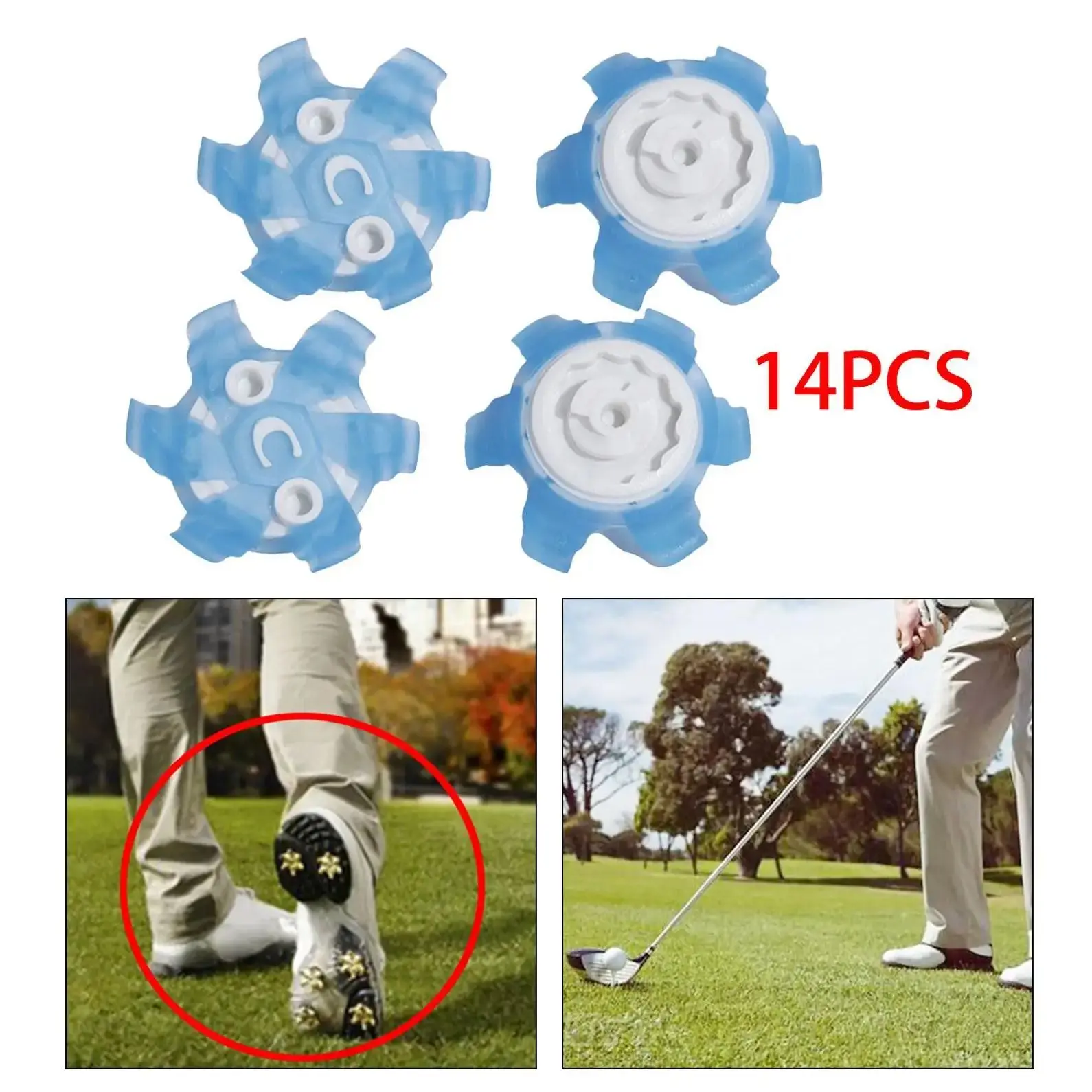 14Pcs Golf Shoe Spikes Durable Golf Shoe Replacements TPU for Women Men Quick rotation nail short tooth with hole C-86