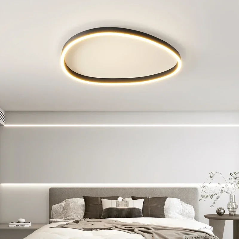 Imagem -06 - Modern Escovado Anéis Led Lustre Home Pendant Iluminação Teto Montado Lâmpada Sala de Estar Quarto Preto Branco Pendurado Luz