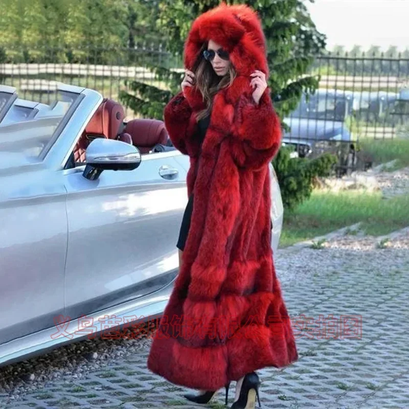 Faux Fur Coat Women X-Long Winter Fashion Warm Open Stitch Wide-waisted Lady legant Large Size Loose Jacket Lugentolo