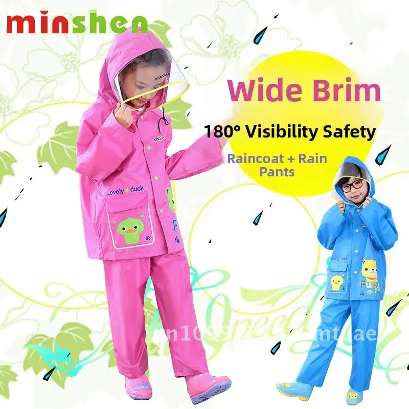

Детский комплект плащи Mingsheng — водонепроницаемые детские дождевики из нейлоновой ткани с шляпой с большими полями, мультяшный дизайн для мальчиков и девочек