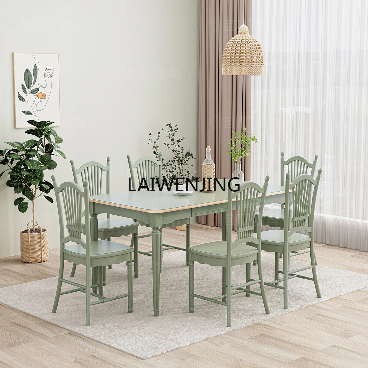 

LYN American green one table four chairs six chairs combination Japanese dining table rectangular table