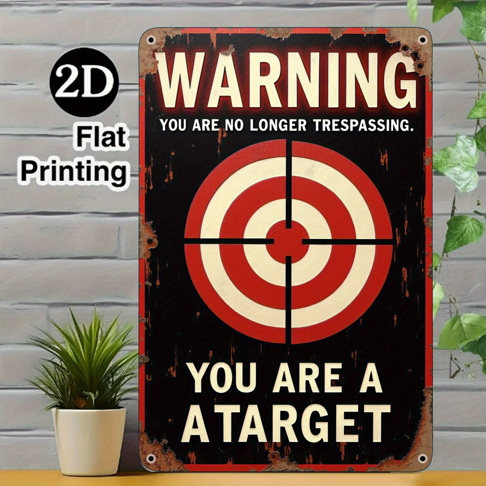Vintage Metal Target Warning Sign - Heavy-Duty  Inch Shooting Range Decor with Bold Red & White Bullseye Design - No Trespassin