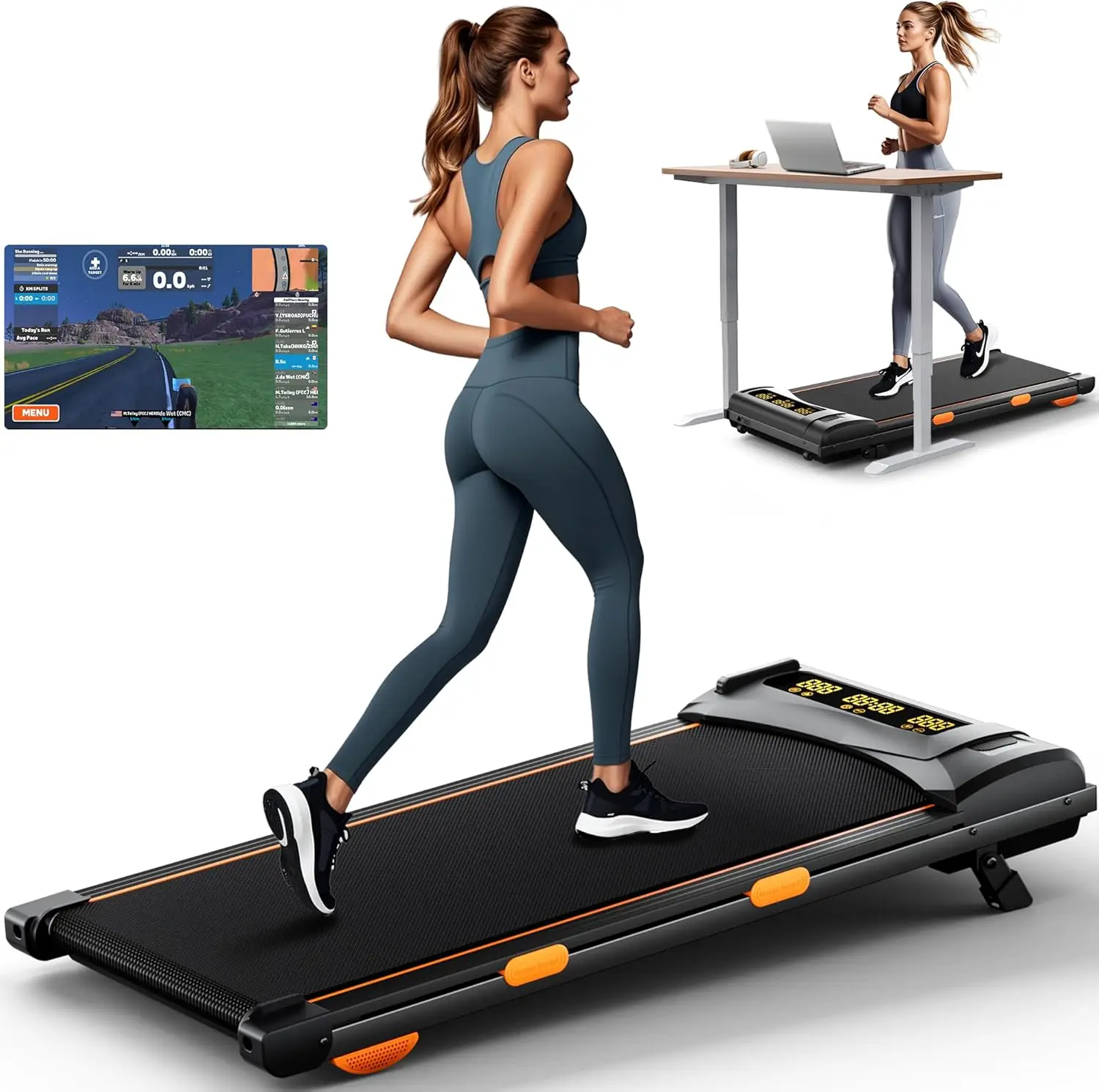 

4.0Mph Line Walking Pad Treadmill With Folding Slope, Larger Screen Display, 300+Lb Acity Weight Under Desk Treadmills For