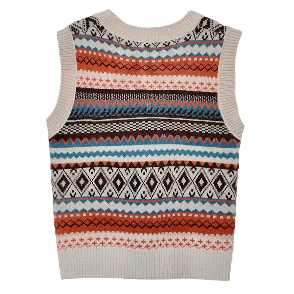 Geometry Sleeveless Tank Tops Autumn Winter Women Fashion V Neck Pullover Casual Y2K Sweater Harajuku Knitted Tank Tops