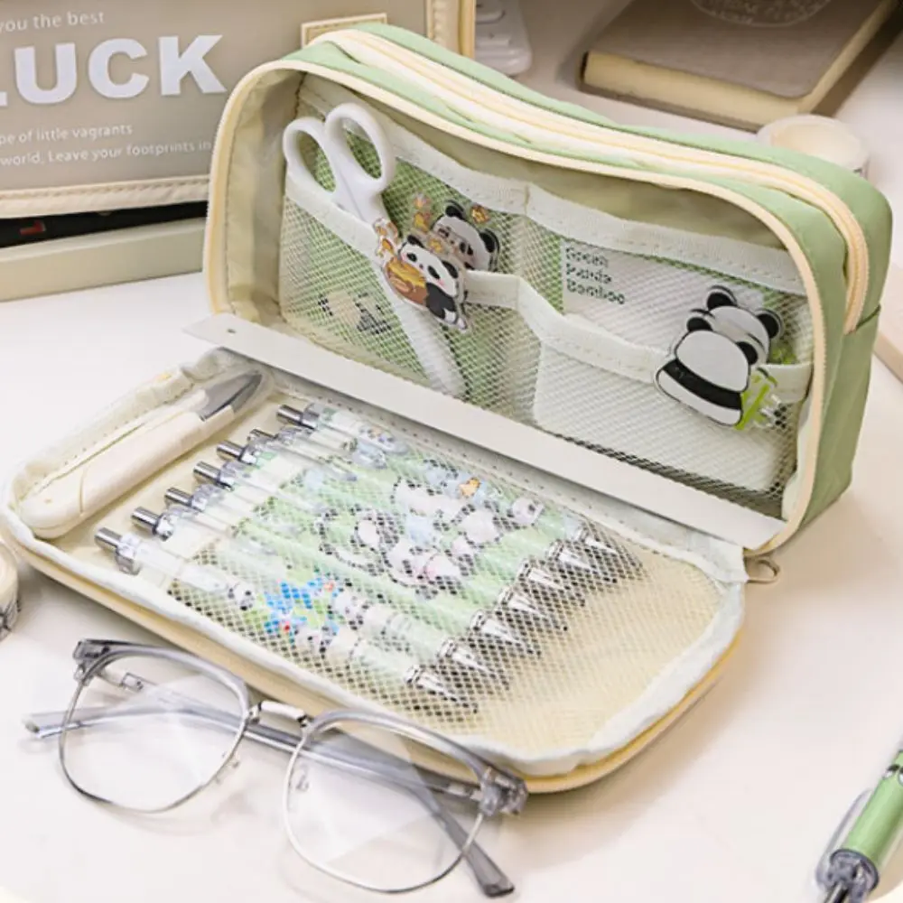 Large Capacity Translucent Pencil Case Matte Texture Flip Front Pocket Translucent Pen Bag Lucky Zipper Stationery Box