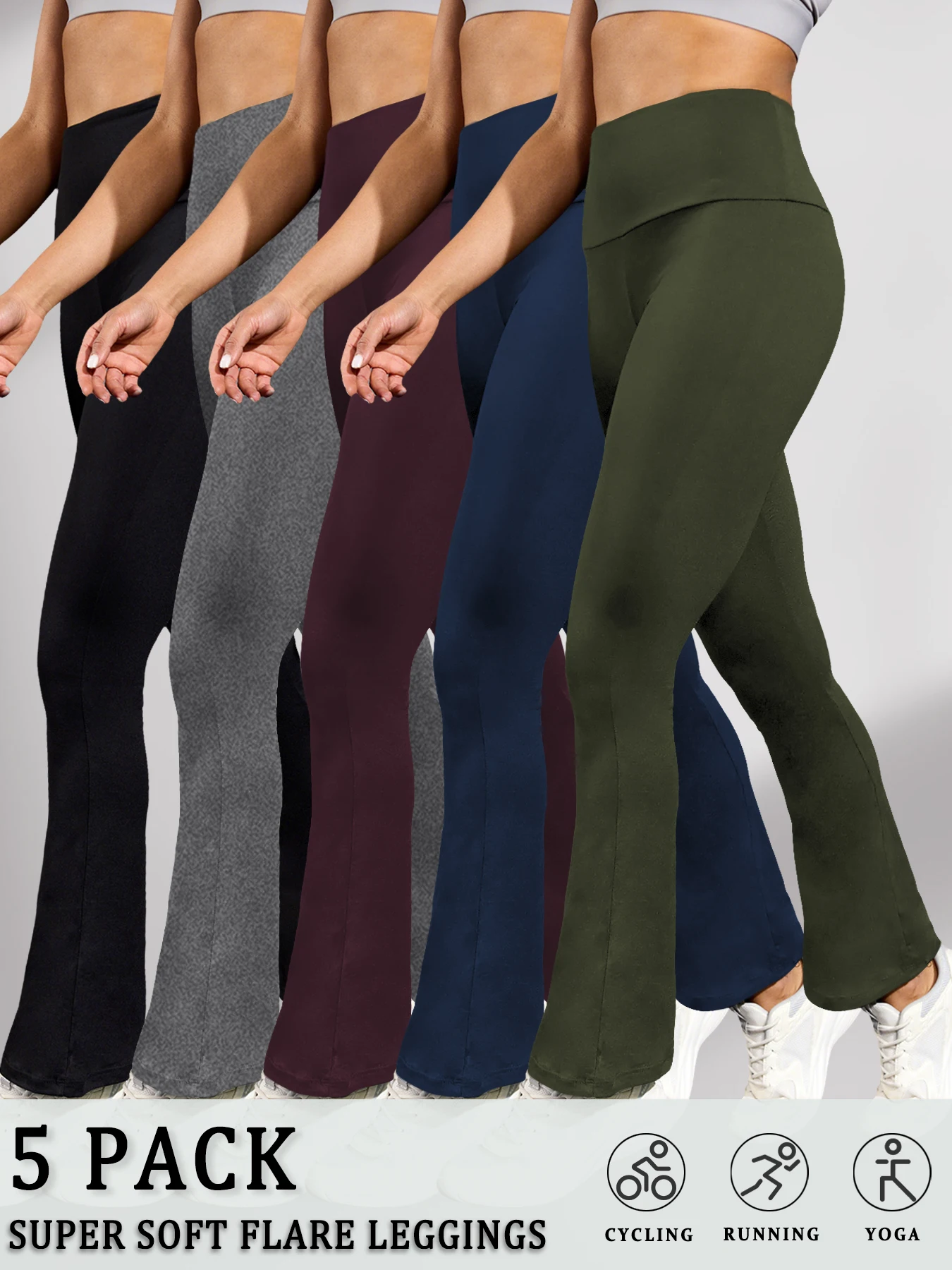 

Комплект из 5 пар женских супермягких расклешенных брюк с высокой талией, утягивающих, для тренировок и йоги, с эффектом колокола