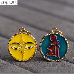 Tibetan Buddha Wisdom Eyes Small Pendant 100% 925 Silver Gold Plated Manjusri Word Good Luck Amulet