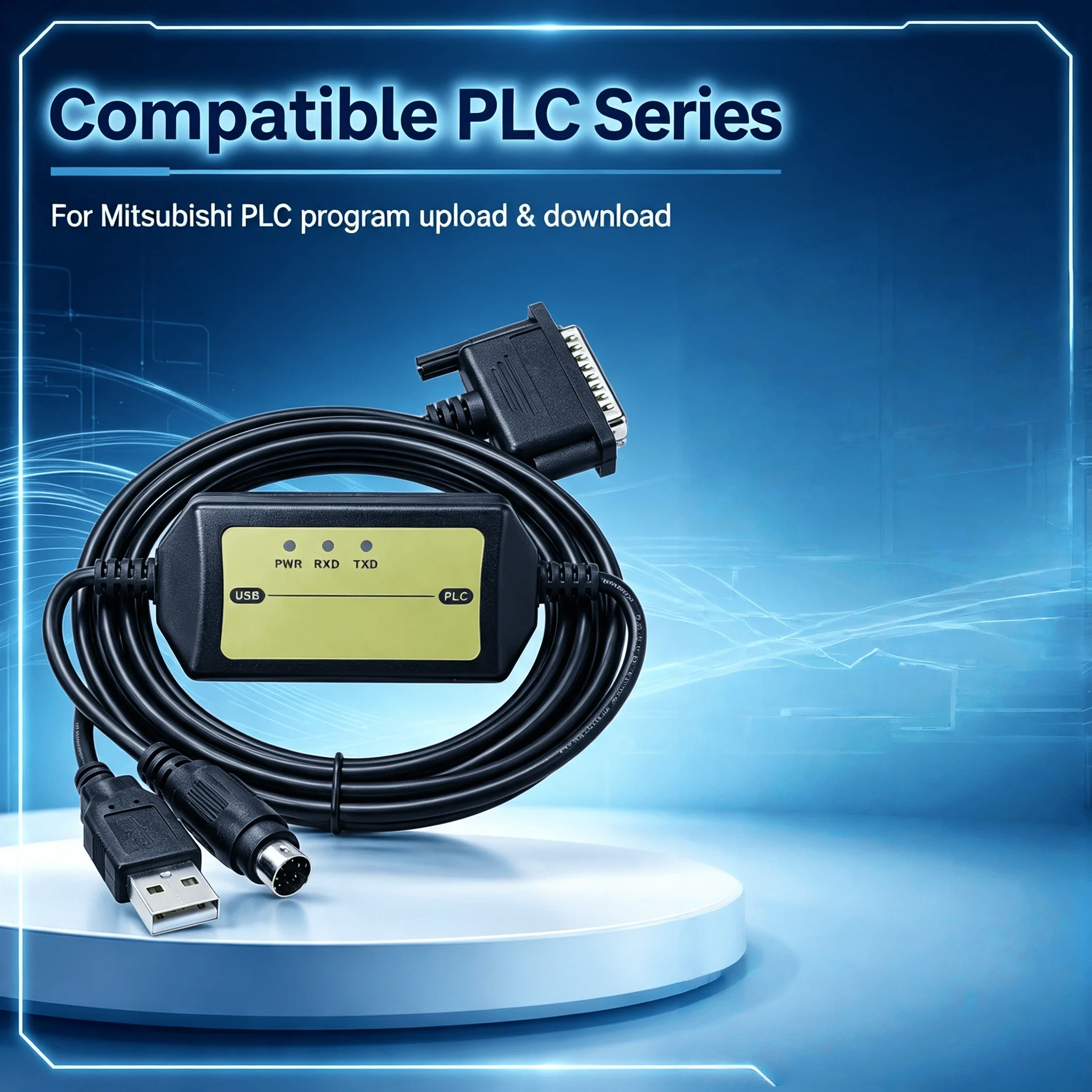 USB-SC09 Programming Download Cable for Mitsubishi FX Series PLC, CH340 Chip 5V Stable Communication with LED Indicators