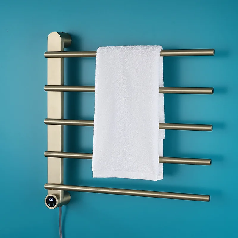 Round tube brushed stainless steel electric towel rack, carbon fiber heated towel rack, wall mounted towel drying rack GN415HJ