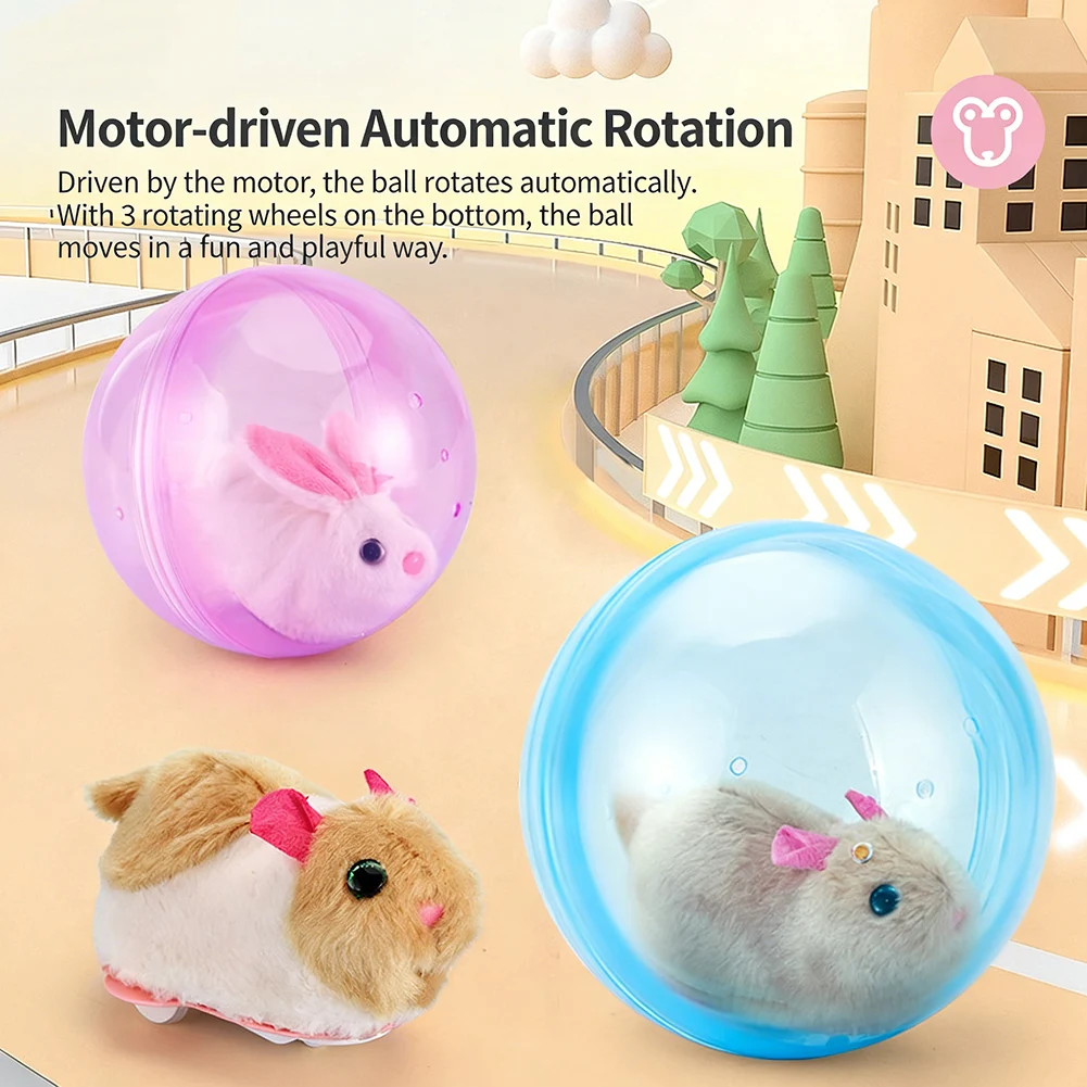 Electric Rabbit-Hamster Rolling Ball For Cats Battery Operated Cat Teasing Toy Transparent Auto Rolling Ball For Pet Playing