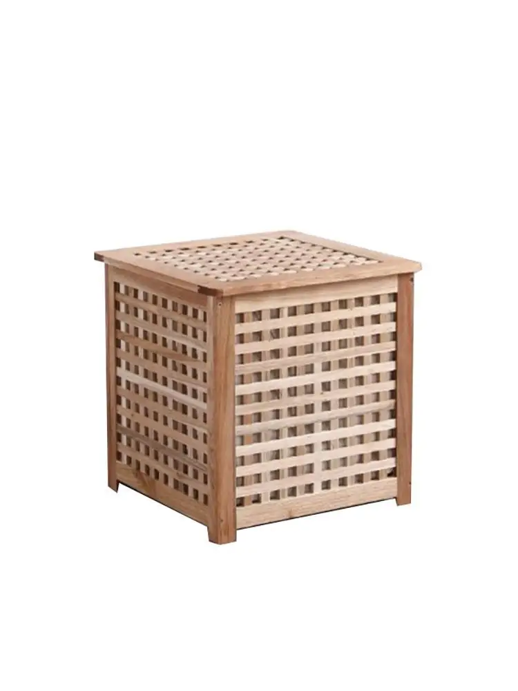 

Nordic solid wood, grid storage box, large, covered, seated, organizing box