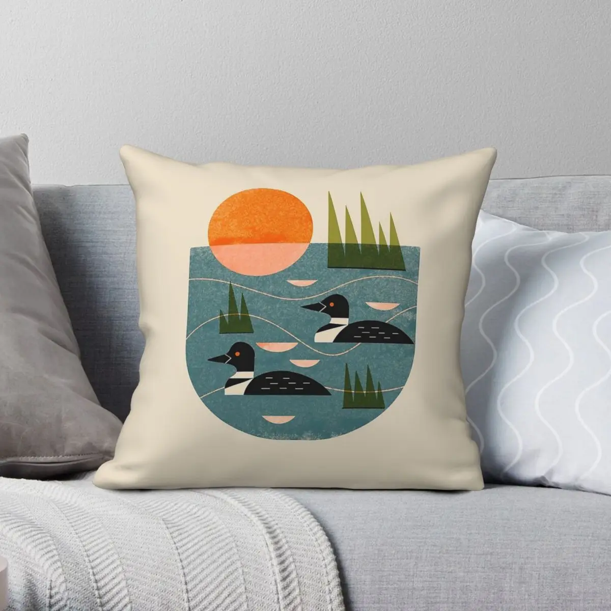 Waterfowl Minnesota Lake Square Pillowcase Polyester Linen Velvet Printed Zip Decorative Pillow Case Home Cushion Cover