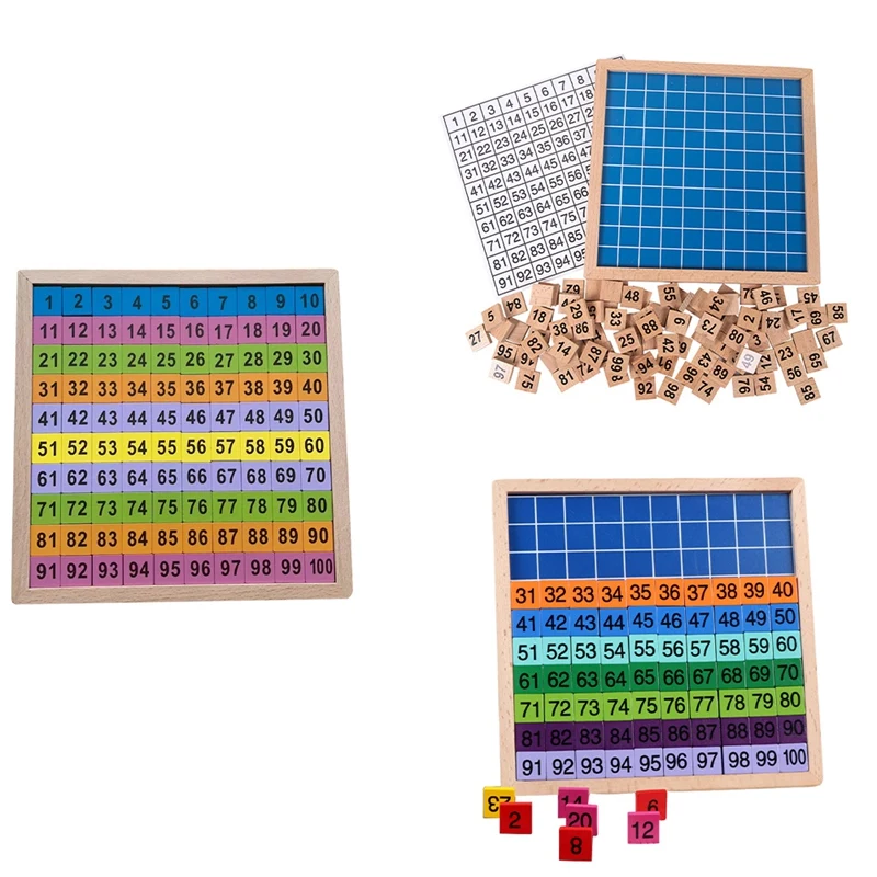 Mathematics Teaching Aids 1-100 Digital Continuous Board Wooden Hundred Grid Board Children's Early Education Puzzle