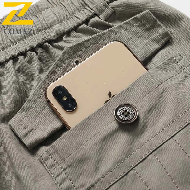 Spring and Autumn 6XL Cargo Pants Men's Vintage Cotton Zipper Pocket Wide Leg Straight Trousers Outdoor Sports Loose Work Pants